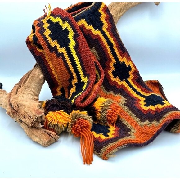 Vintage 70s 80s Handwoven Tapestry Shoulder Bag With Bohemian Geometric Pattern - Picture 1 of 14